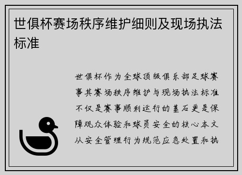 世俱杯赛场秩序维护细则及现场执法标准