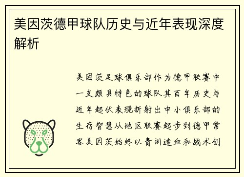 美因茨德甲球队历史与近年表现深度解析