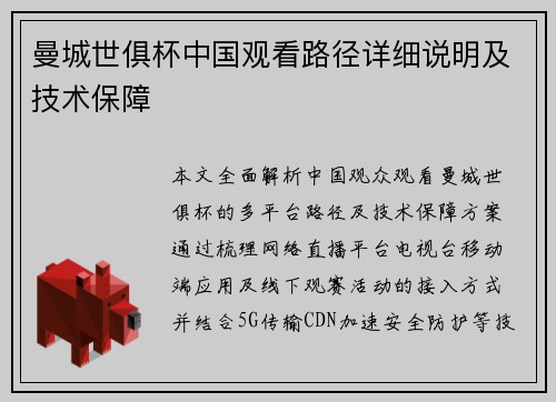 曼城世俱杯中国观看路径详细说明及技术保障